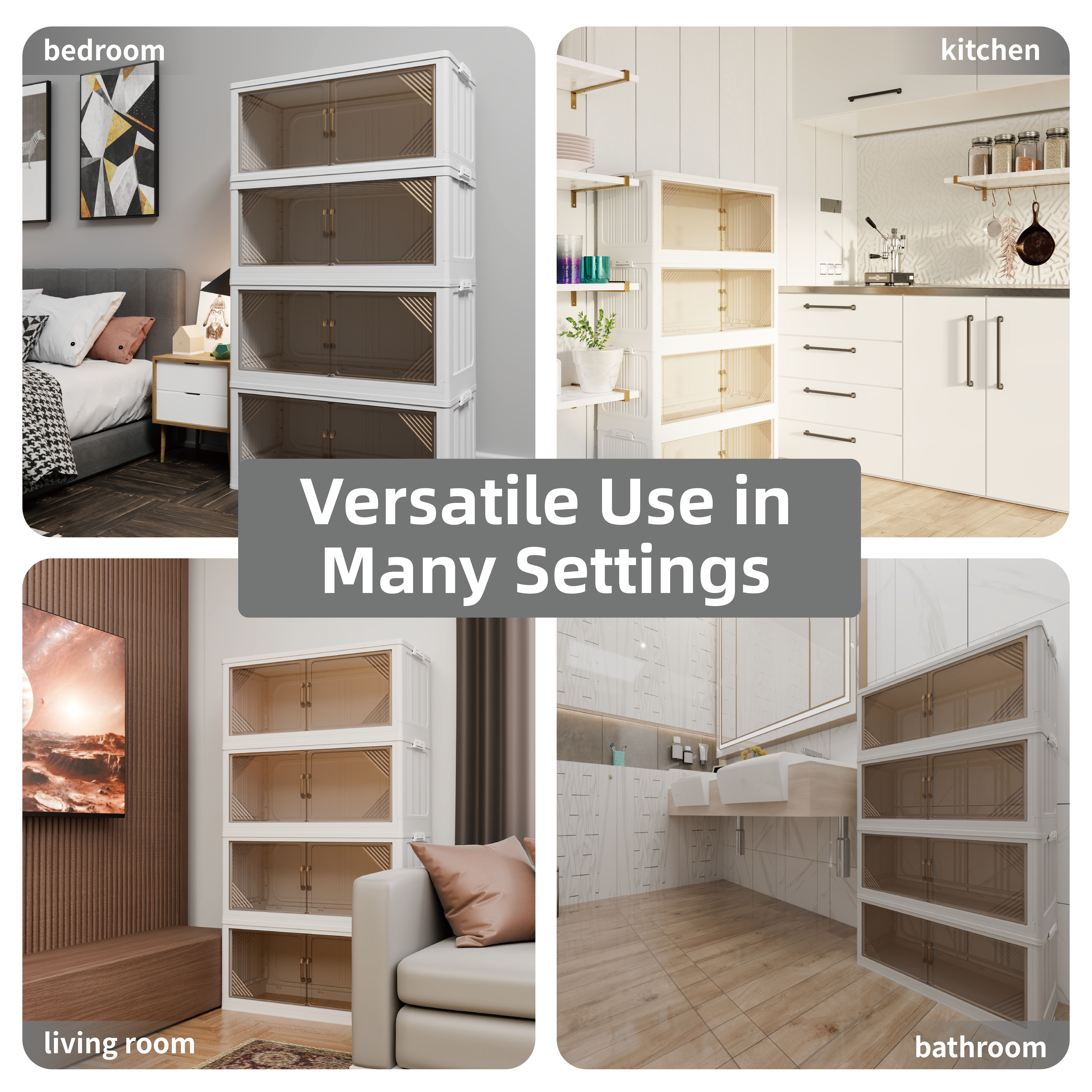 301QT 2-Pack 35.4’’ Wide Transparent Plastic Storage Cabinets For Closet Organizers And Storage, Folding Storage Box, Stackable Storage Bins With Open Front Door_voghion.com